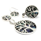 Boucles d'Oreilles Arbre de Vie en Argent 925 – Nacre Abalone – 15 mm