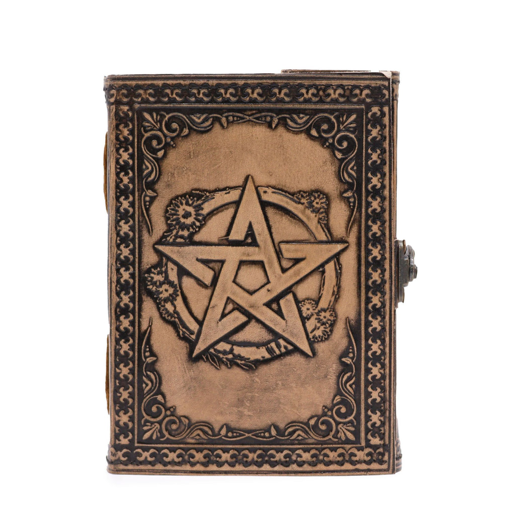 Carnet Ésotérique en Cuir – Pentacle – Gris Antique – 200 pages