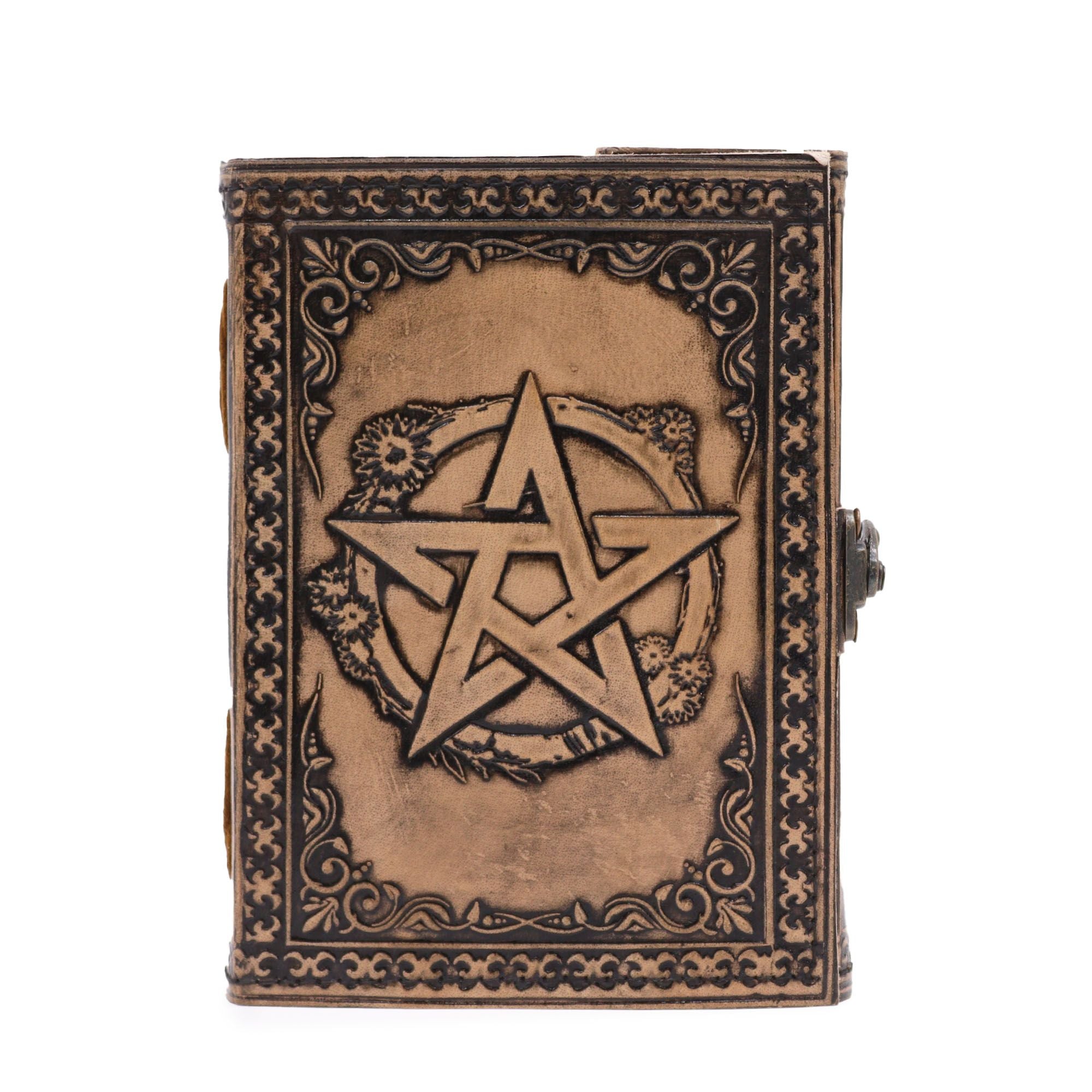 Carnet Ésotérique en Cuir – Pentacle – Gris Antique – 200 pages
