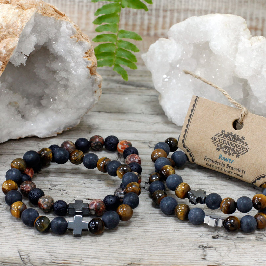 Set de 2 Bracelets de Pouvoir – Œil de Tigre & Pierre Noire