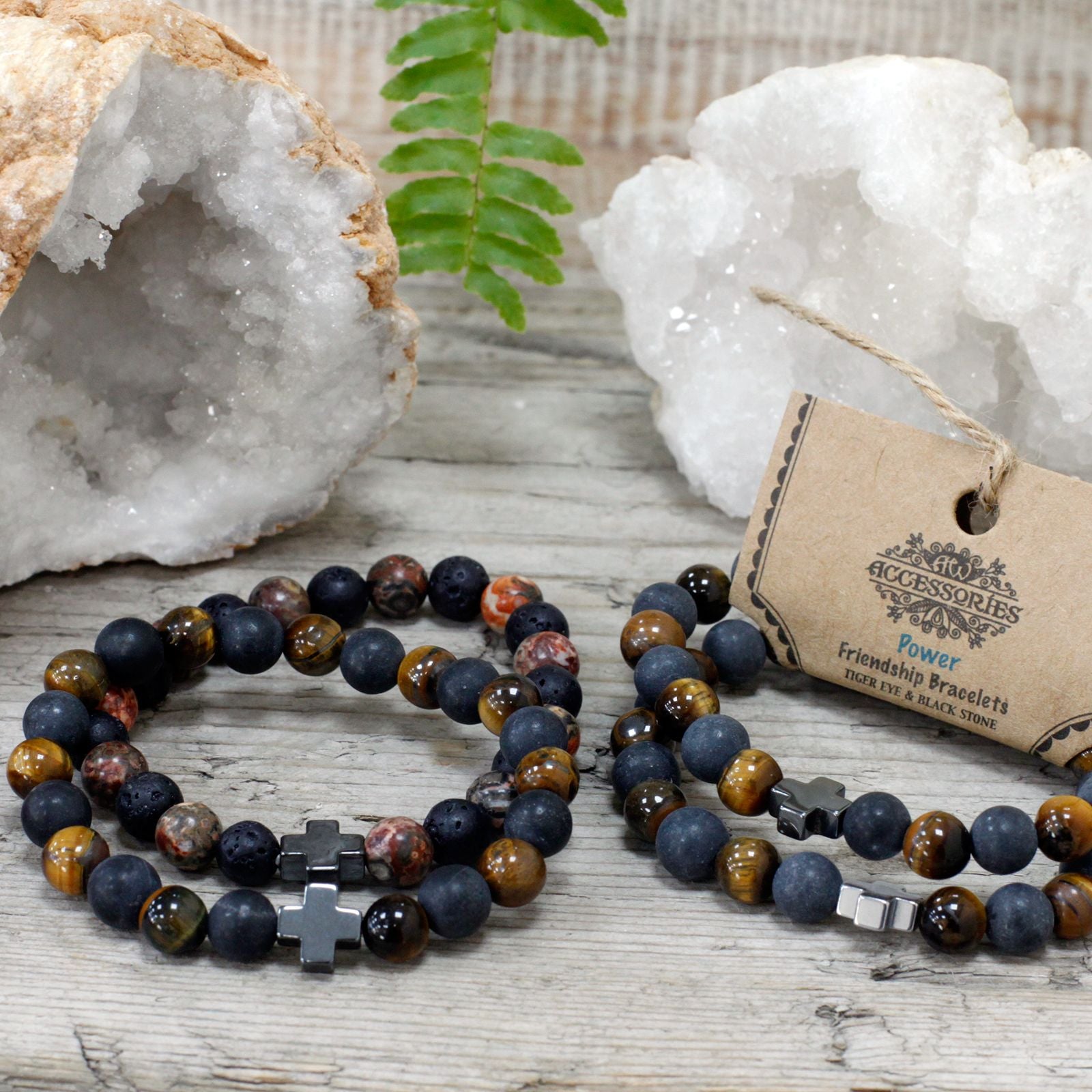 Set de 2 Bracelets de Pouvoir – Œil de Tigre & Pierre Noire