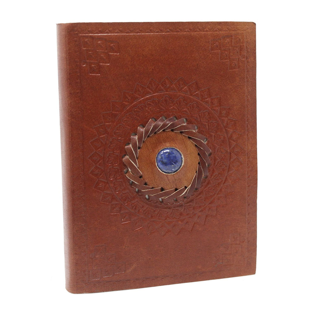 Carnet en Cuir – Lapis-Lazuli Serti – 17×12 cm