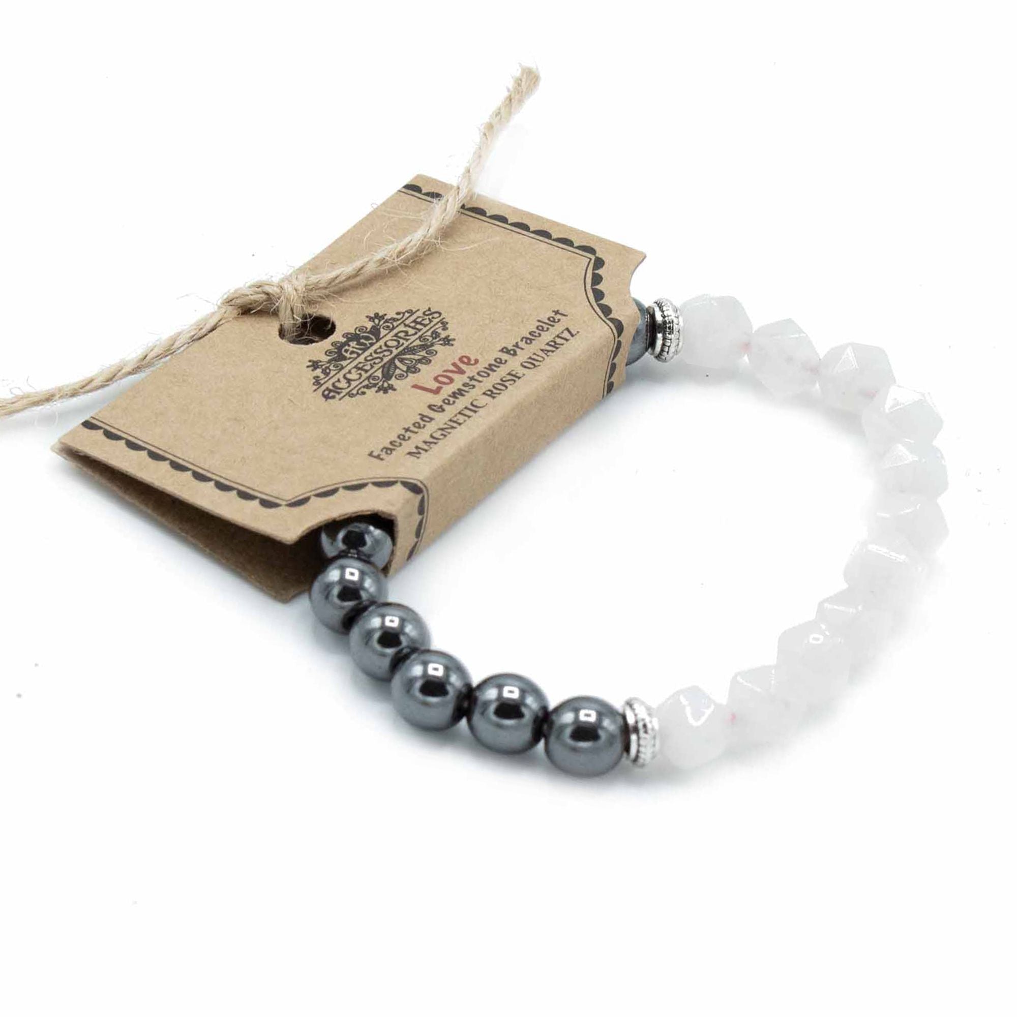Bracelet Pierres Facettées – Quartz Rose (Fermoir Magnétique)