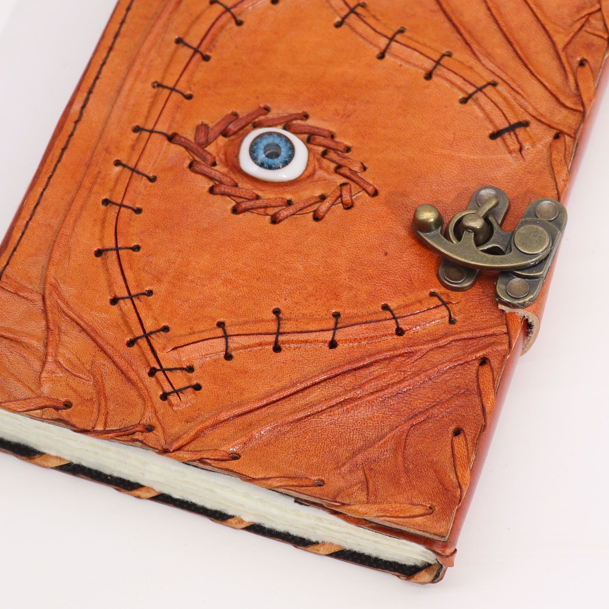 Carnet en Cuir – Tan Clair Evil Eye – 160 pages Deckle – 20×15 cm