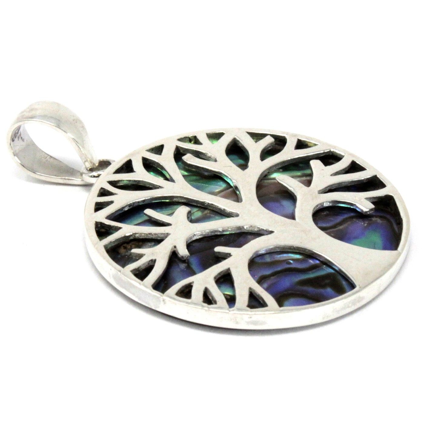 Pendentif Arbre de Vie – Nacre Abalone – 30mm - Argent massif 925 (sans chaîne)