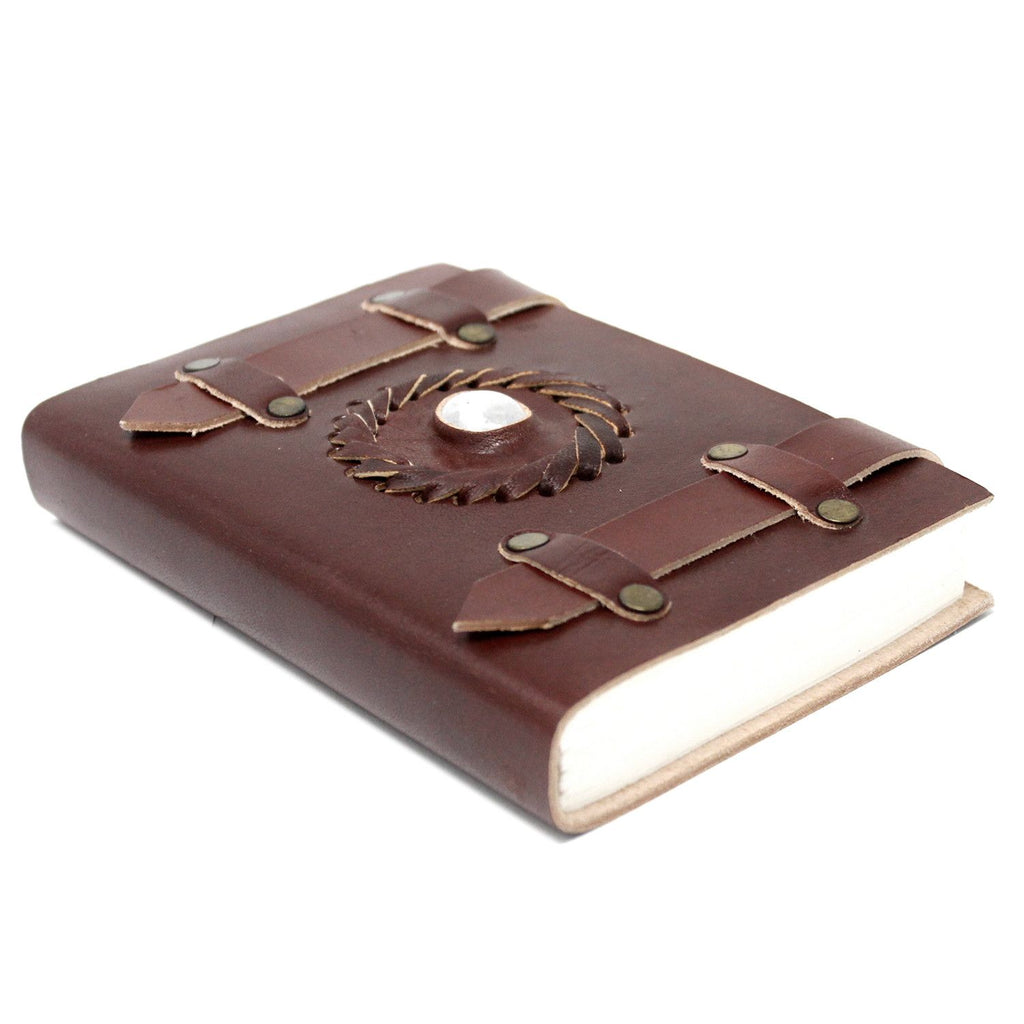 Carnet en Cuir – Pierre de Lune avec Lanières – 15×10 cm