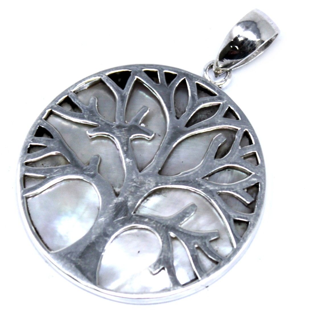 Pendentif Arbre de Vie – Nacre Blanche – 30 mm – Argent massif 925 (sans chaîne)