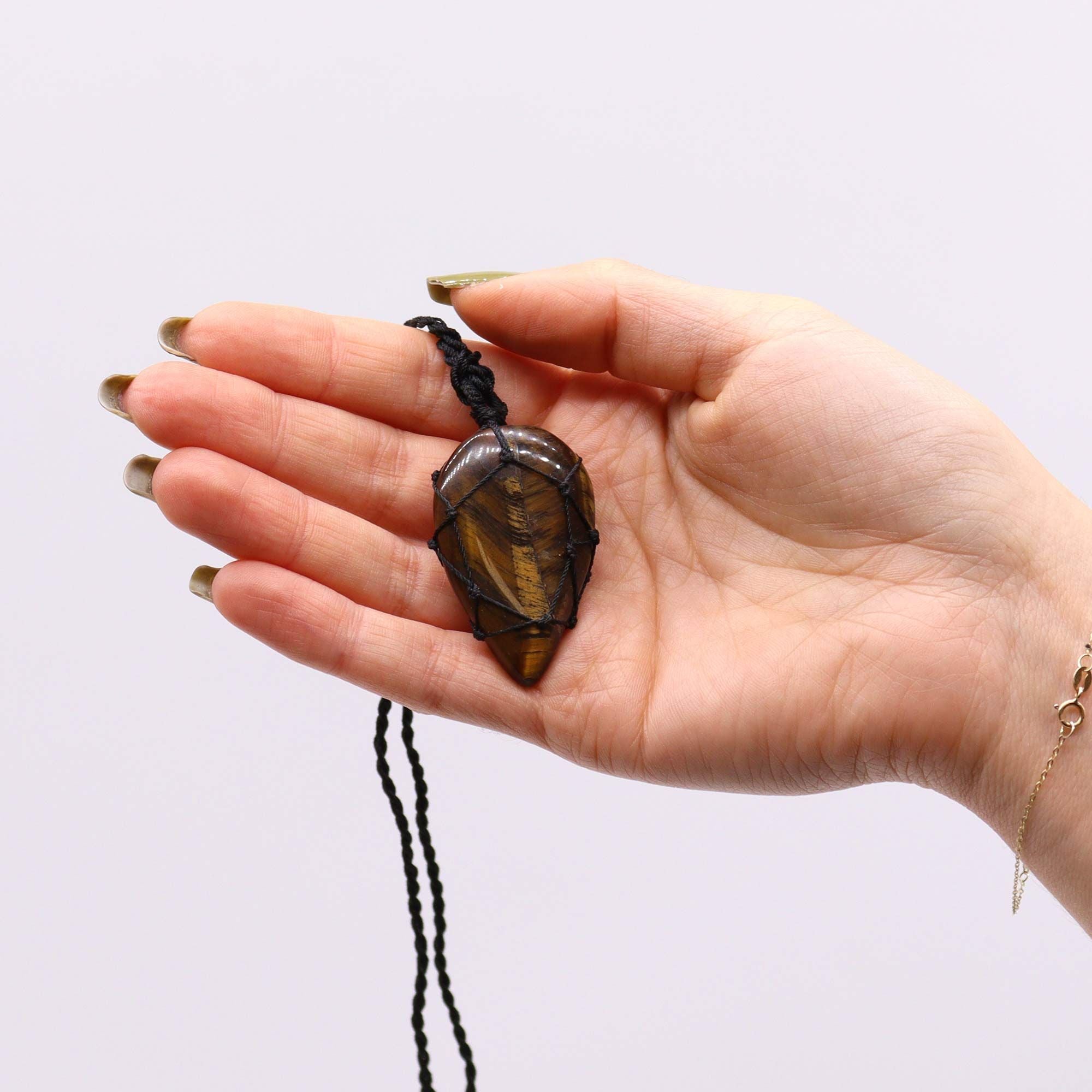Pendentif Goutte Macramé – Œil de Tigre