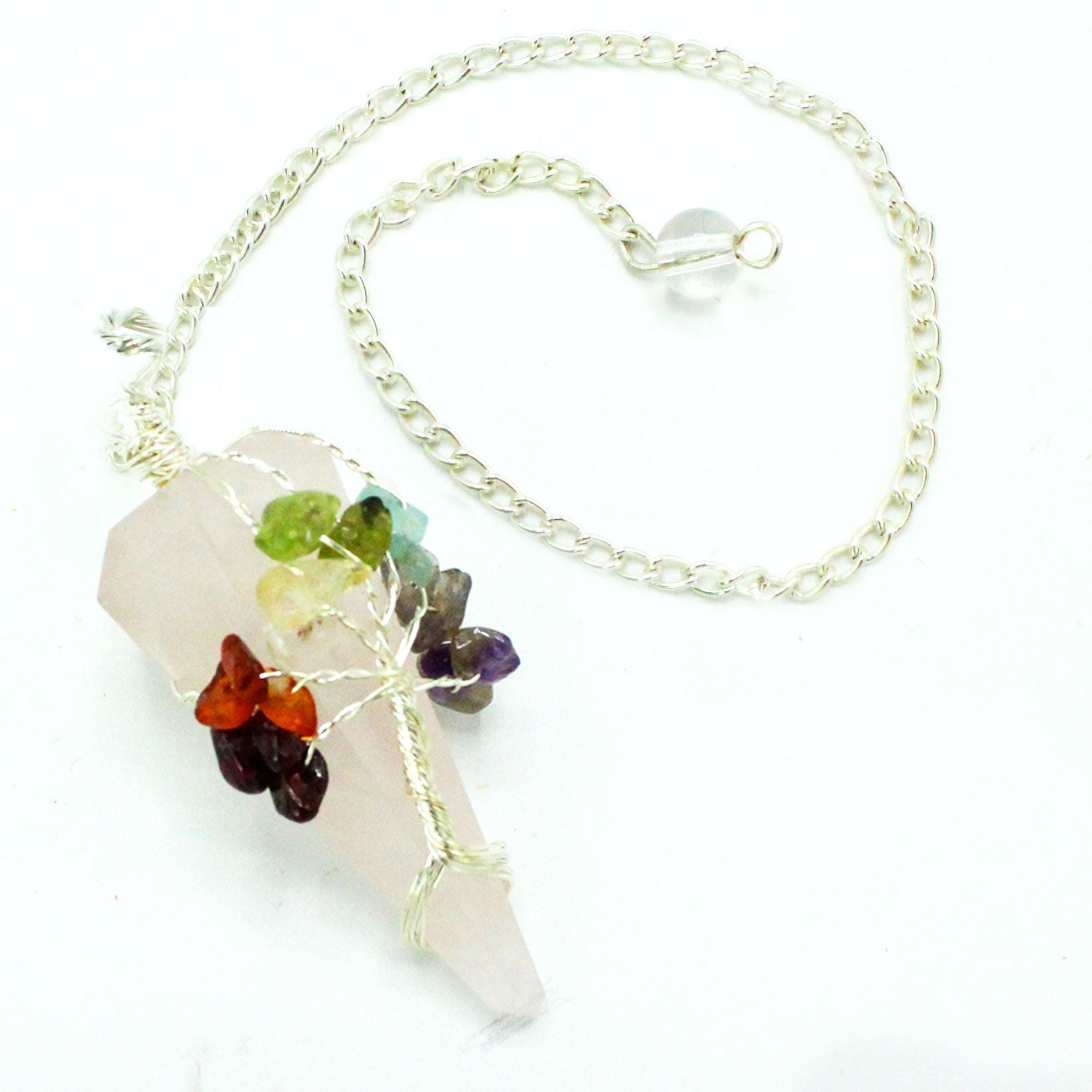 Pendule Sept Chakras en Quartz Rose