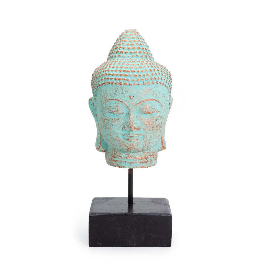 Tête de Bouddha Quiétude sur Support – Vert Cuivré