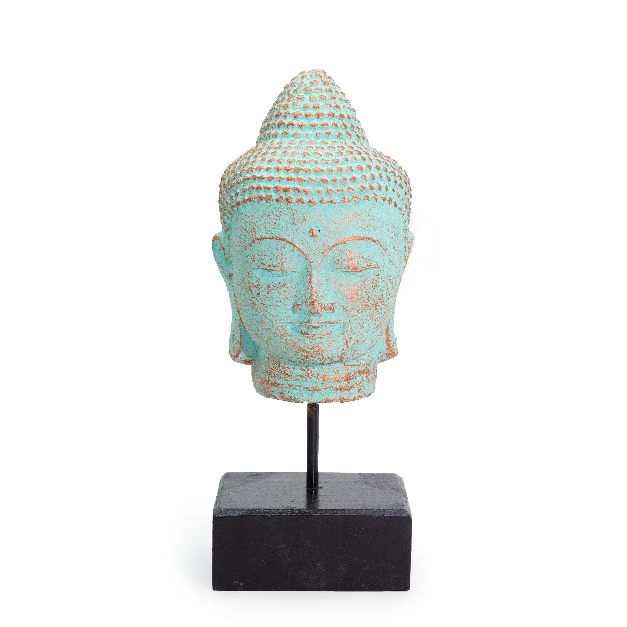 Tête de Bouddha Quiétude sur Support – Vert Cuivré