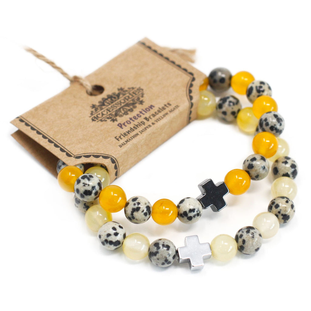 Set de 2 Bracelets de Protection – Jaspe Dalmatien & Agate Jaune