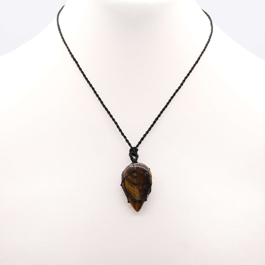 Pendentif Goutte Macramé – Œil de Tigre