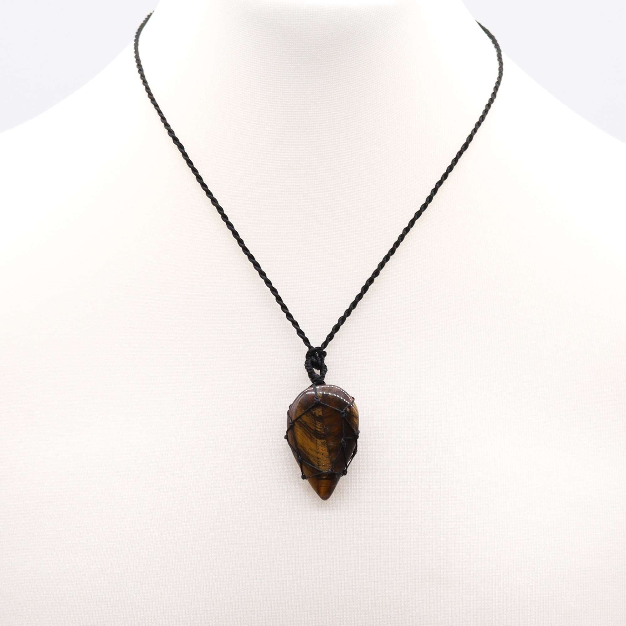 Pendentif Goutte Macramé – Œil de Tigre