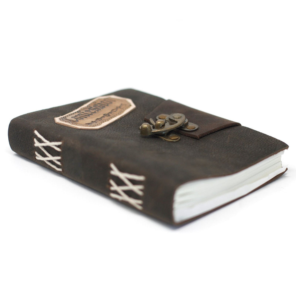 Carnet en Cuir – Confessions Noires avec Cadenas – 18×13 cm
