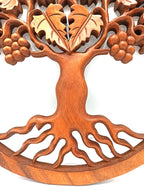 Panneau Mural Bois Sculpté – Arbre de Vie & Raisin – 40 cm