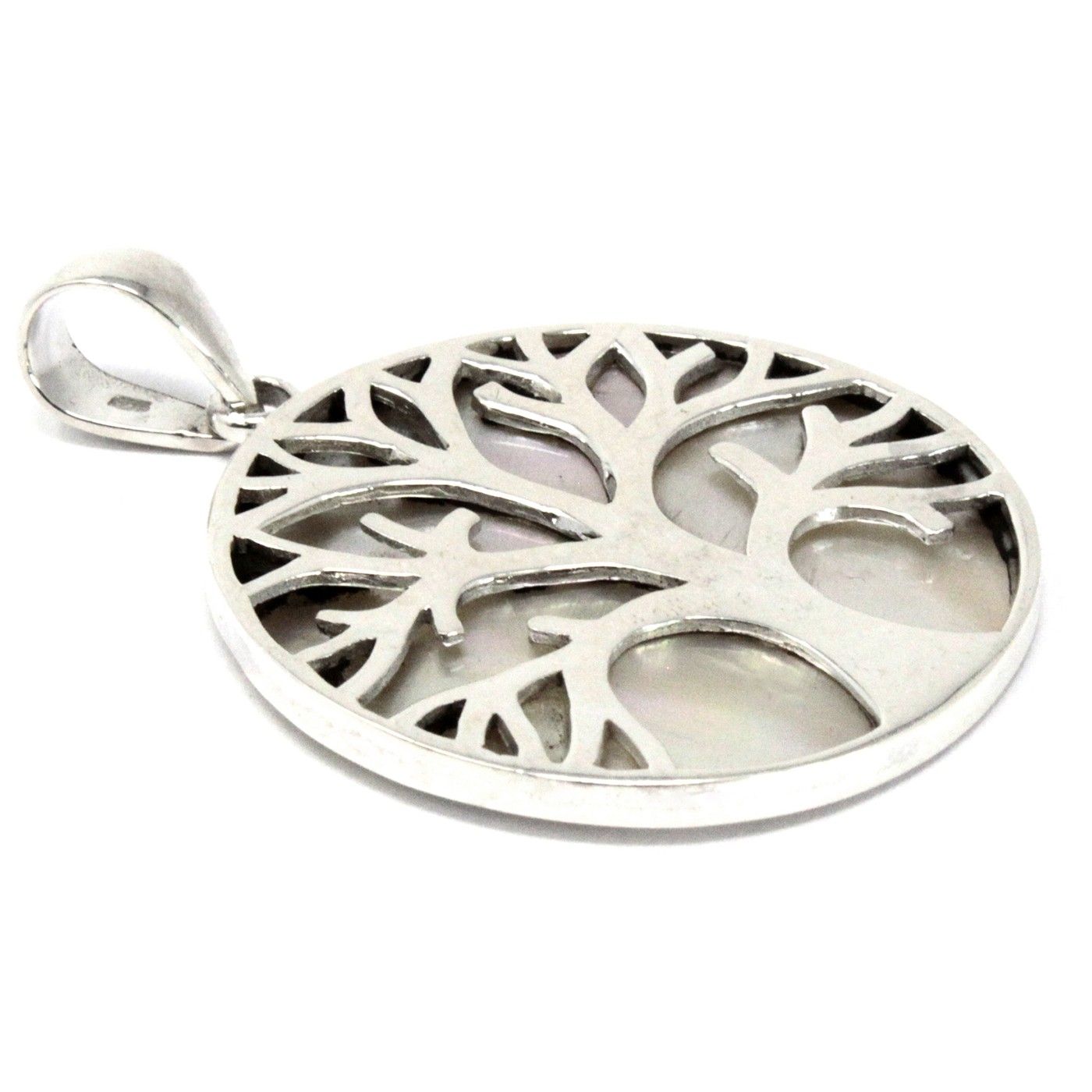 Pendentif Arbre de Vie – Nacre Blanche – 30 mm – Argent massif 925 (sans chaîne)