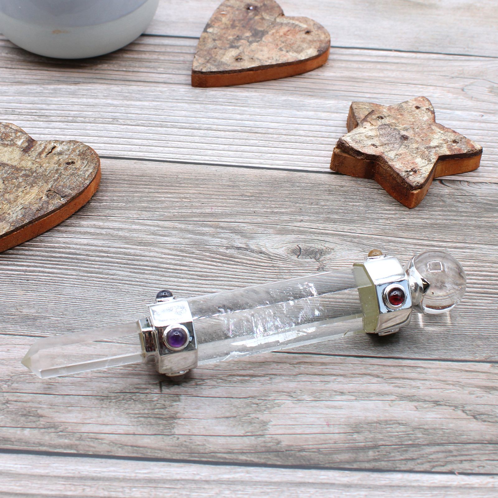 Baguette de Cristal Hexagonale – Quartz Clair – 12 cm