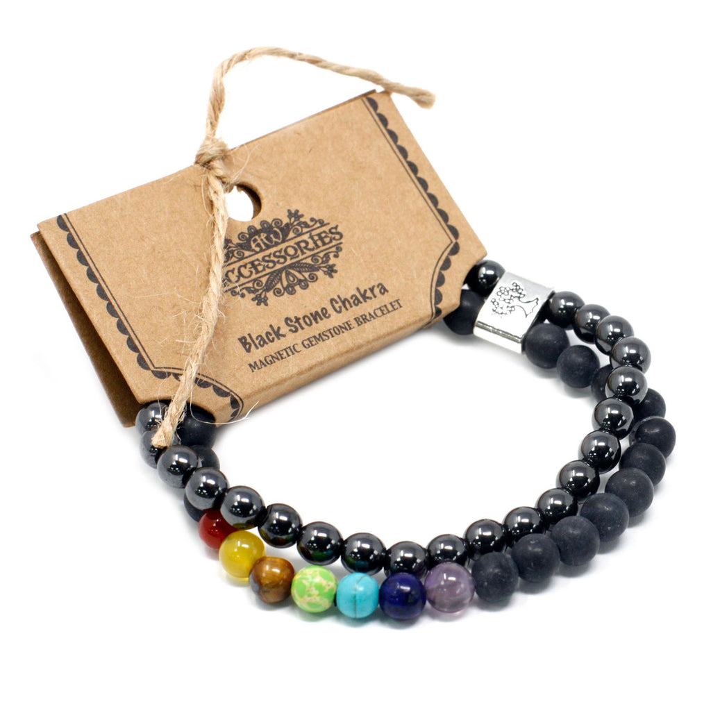 Bracelet Magnétique en Gemmes – Pierre Noire & Chakras