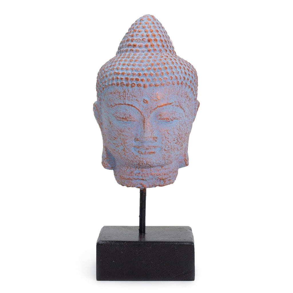 Tête de Bouddha Quiétude sur Support – Bleu Cuivré