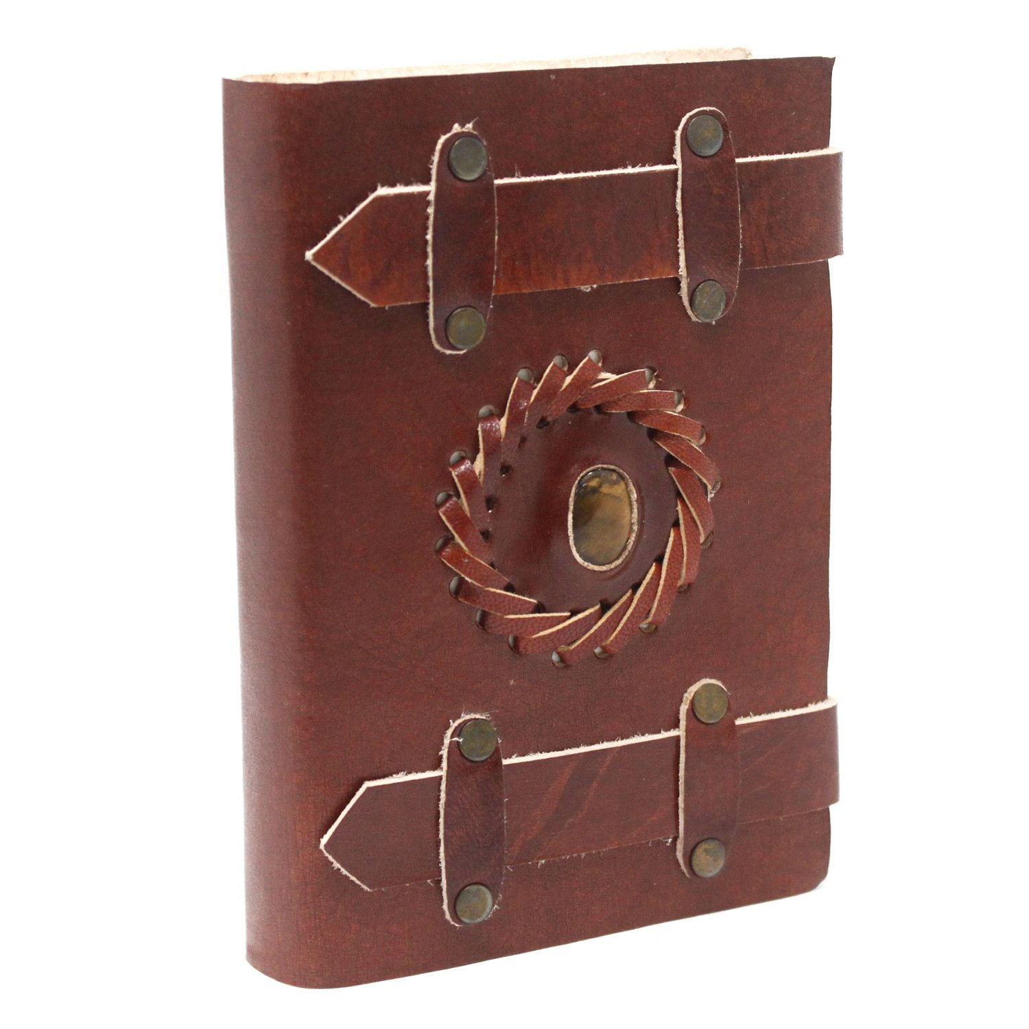 Carnet en Cuir – Œil de Tigre avec Lanières – 15×10 cm