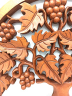 Panneau Mural Bois Sculpté – Arbre de Vie & Raisin – 40 cm