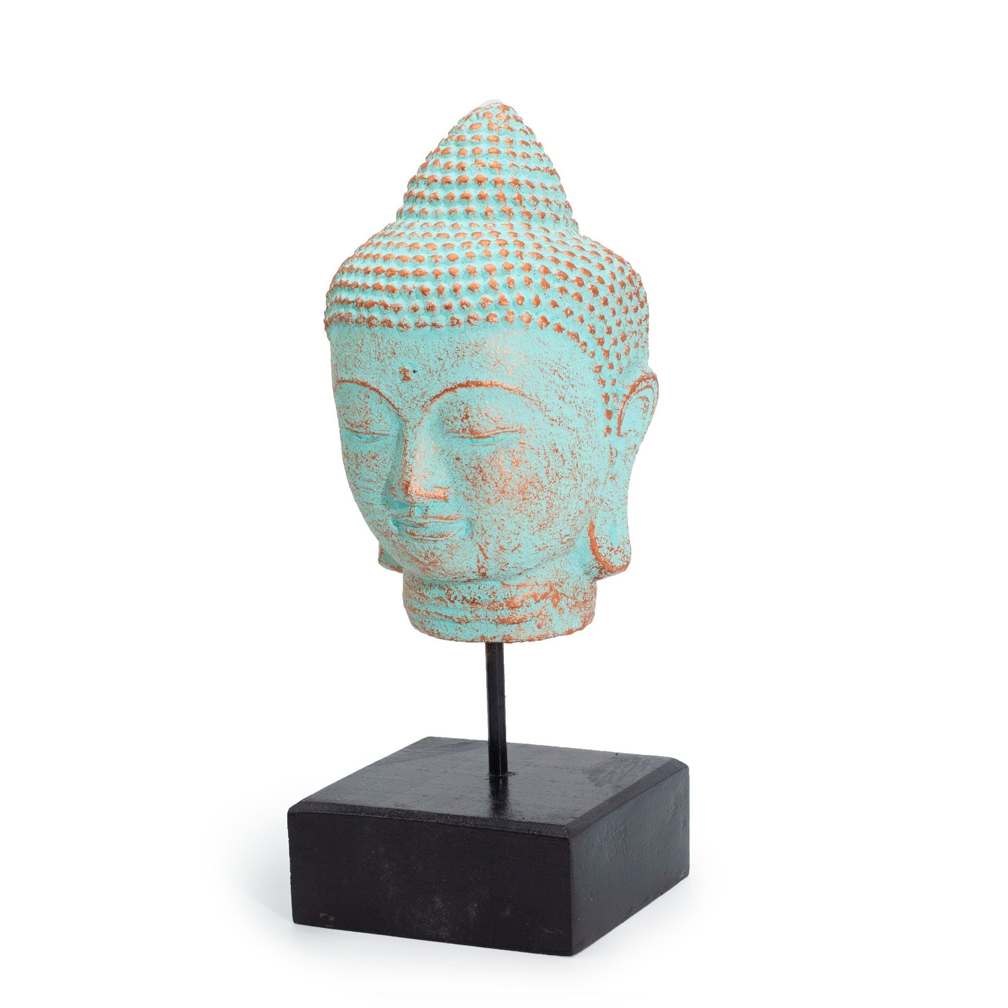 Tête de Bouddha Quiétude sur Support – Vert Cuivré