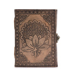 Carnet Ésotérique en Cuir – Mandala Lotus – Gris Antique – 200 pages