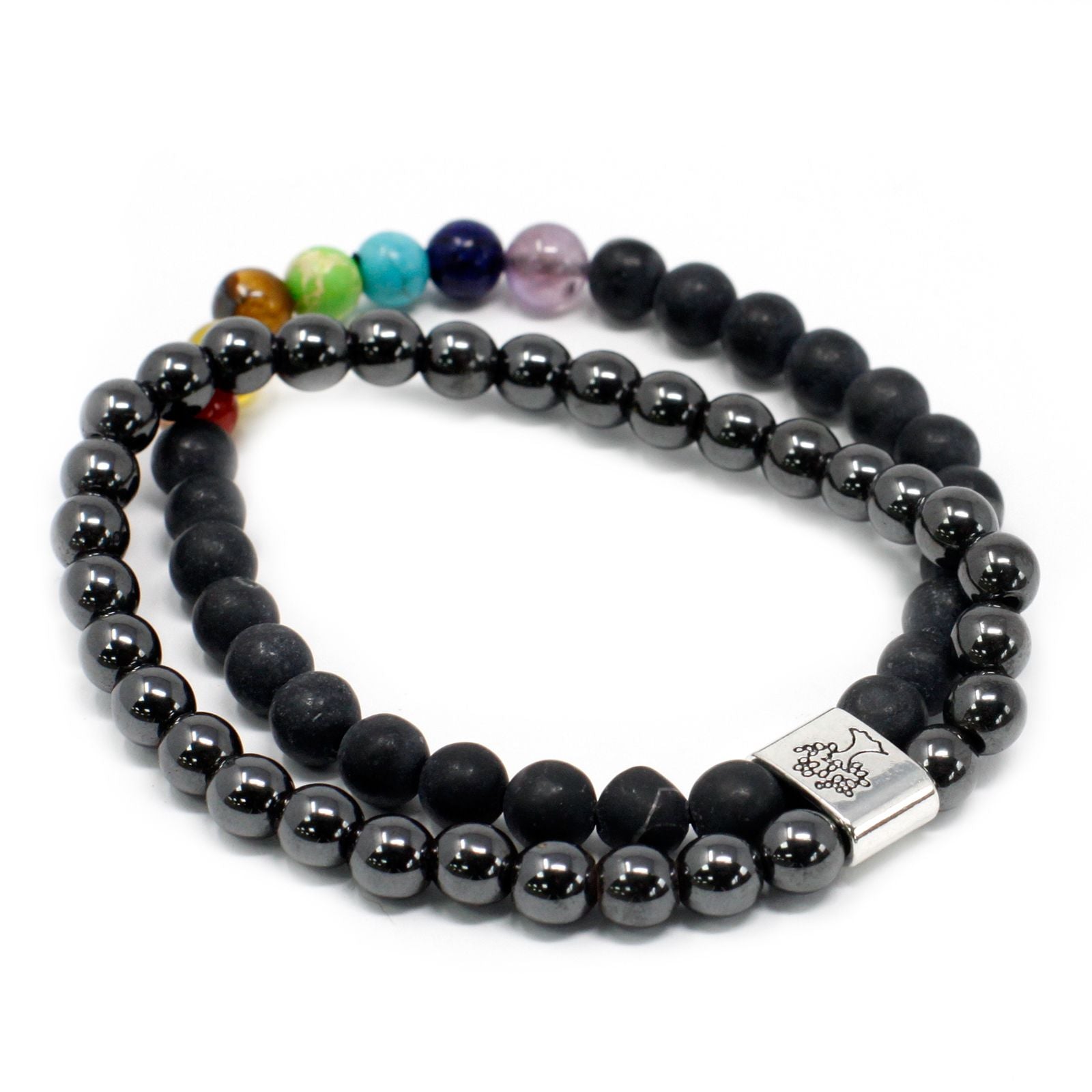 Bracelet Magnétique en Gemmes – Pierre Noire & Chakras