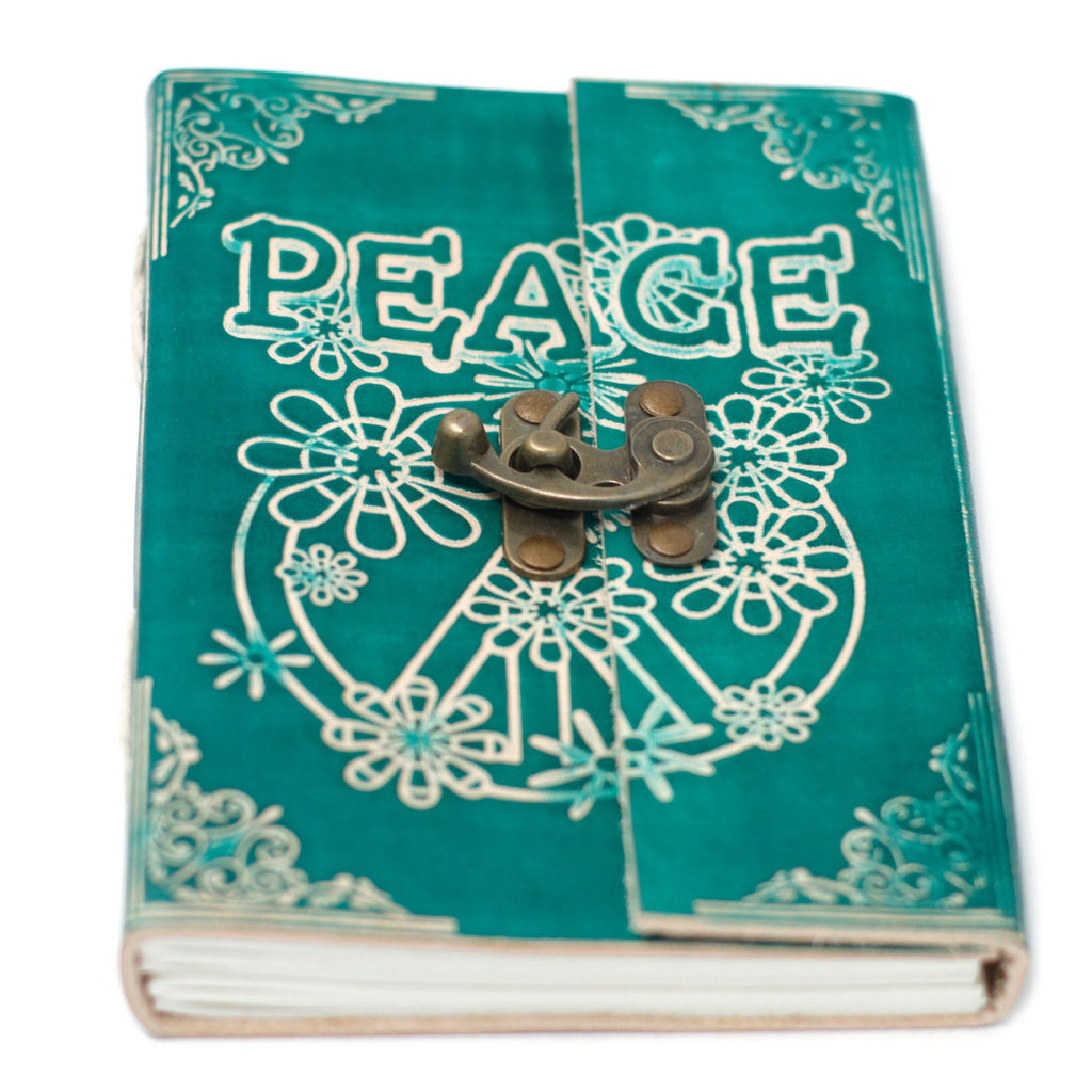 Carnet en Cuir – Peace Verte avec Cadenas – 18×13 cm