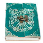 Carnet en Cuir – Peace Verte avec Cadenas – 18×13 cm