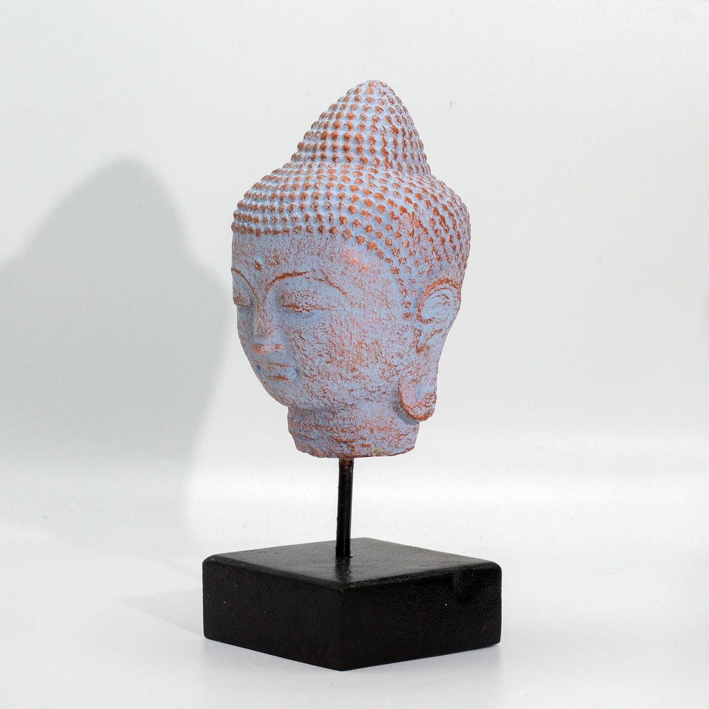 Tête de Bouddha Quiétude sur Support – Bleu Cuivré