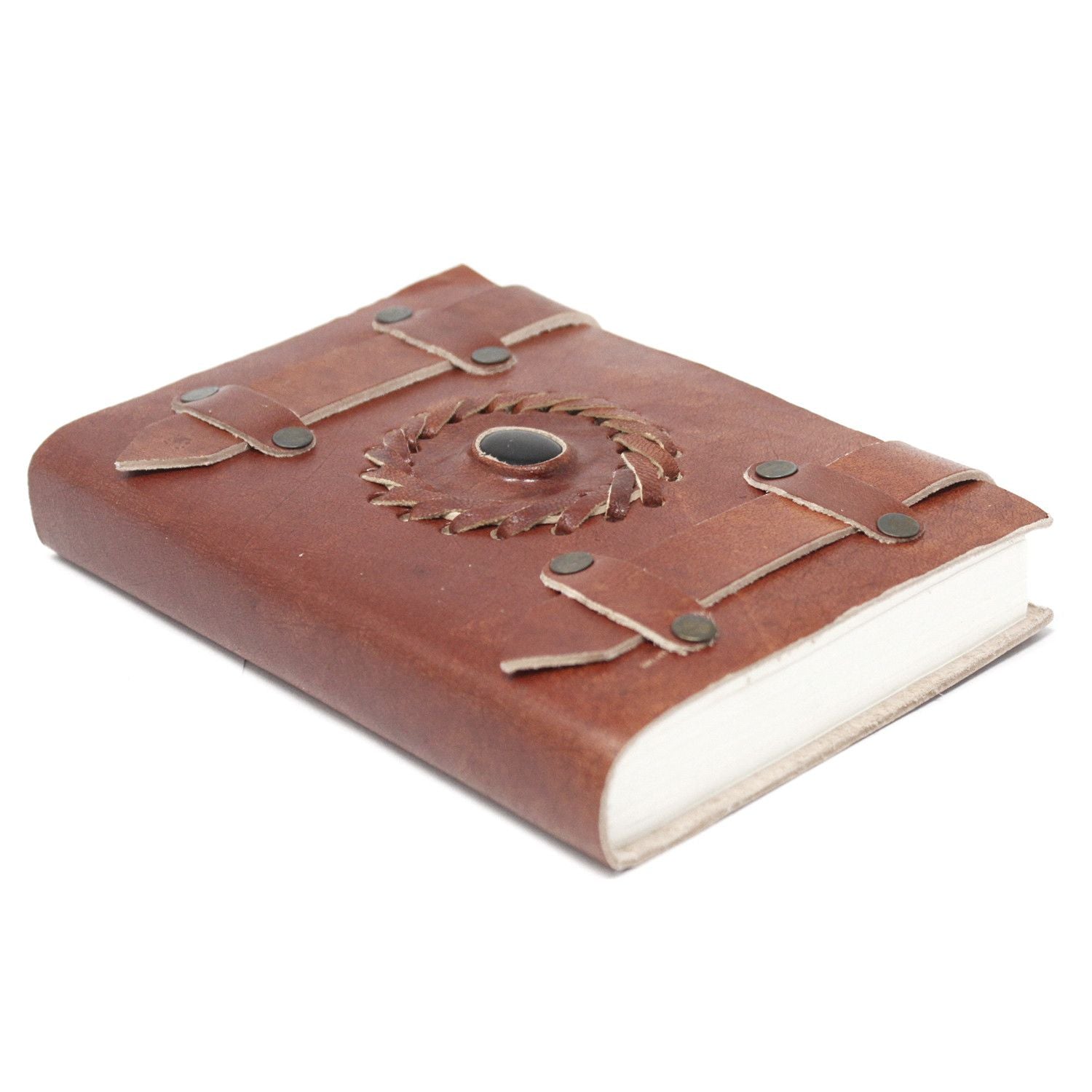Carnet en Cuir – Onyx Noir avec Lanières – 15×10 cm