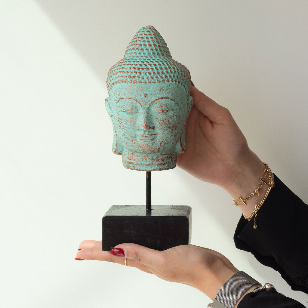 Tête de Bouddha Quiétude sur Support – Vert Cuivré