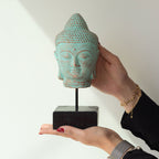 Tête de Bouddha Quiétude sur Support – Vert Cuivré