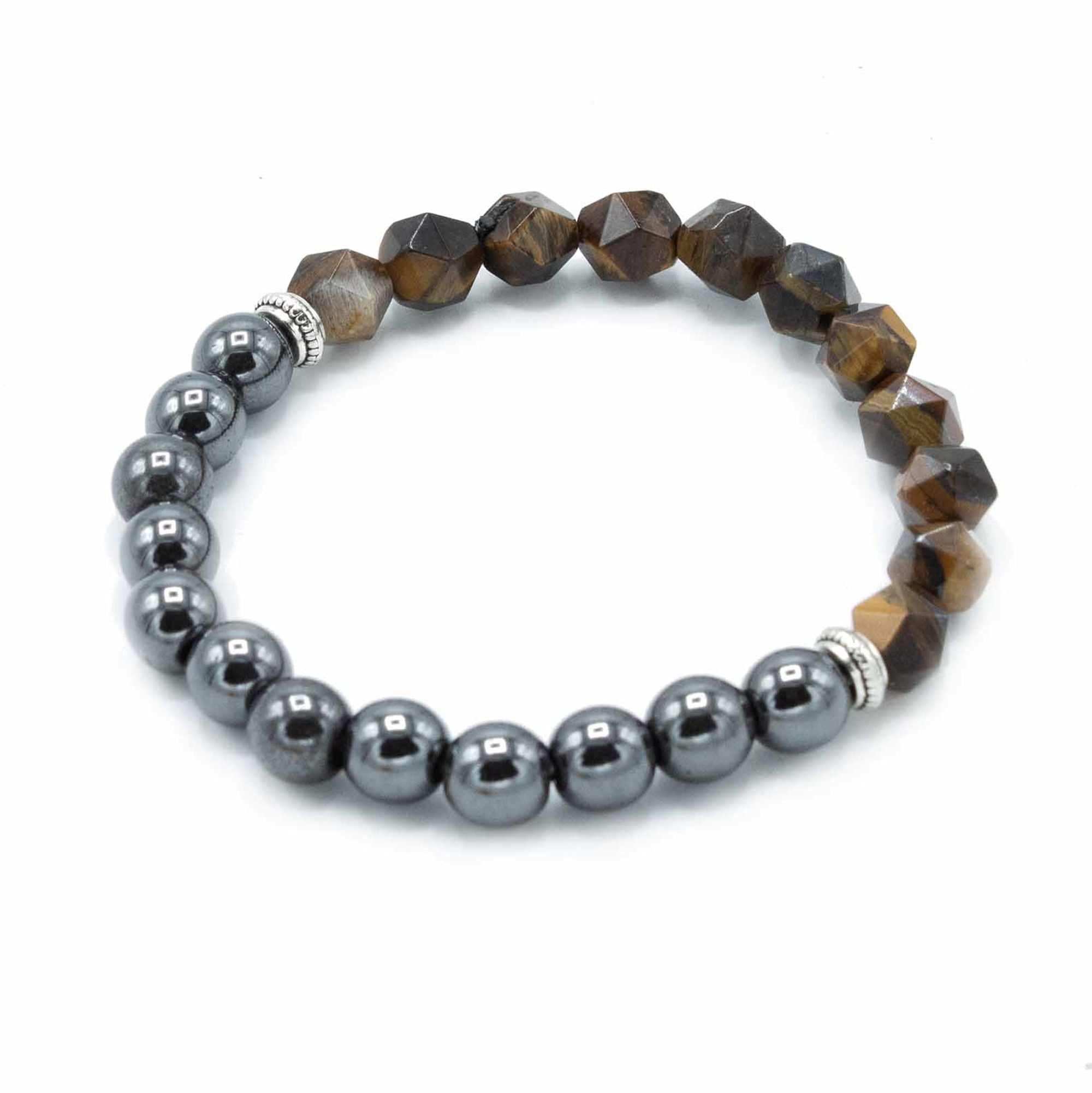 Bracelet Pierres Facettées – Œil de Tigre (Fermoir Magnétique)