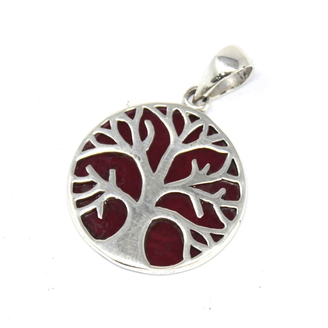 Pendentif Arbre de Vie – Effet Corail – 22 mm – Argent massif 925 (sans chaîne)