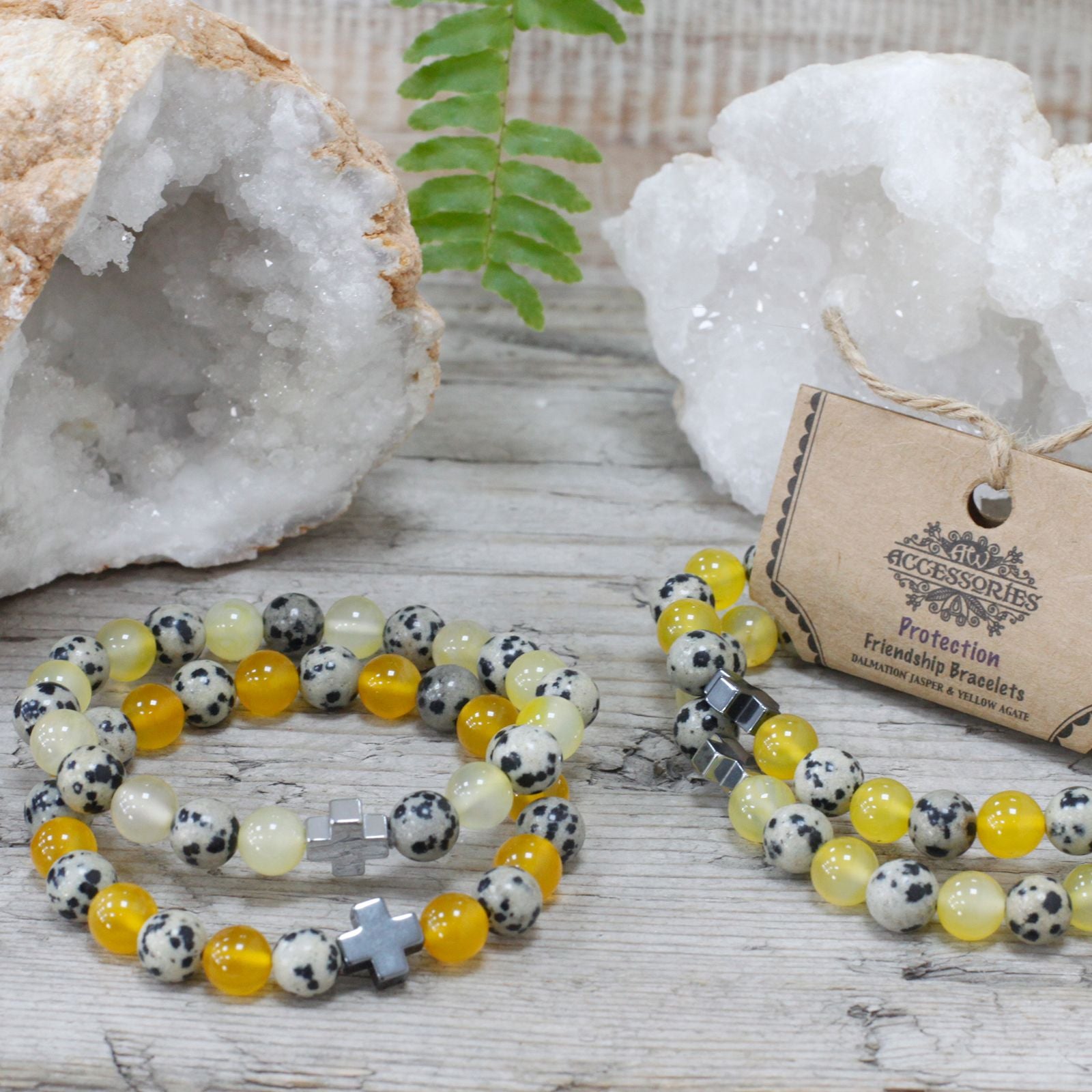 Set de 2 Bracelets de Protection – Jaspe Dalmatien & Agate Jaune