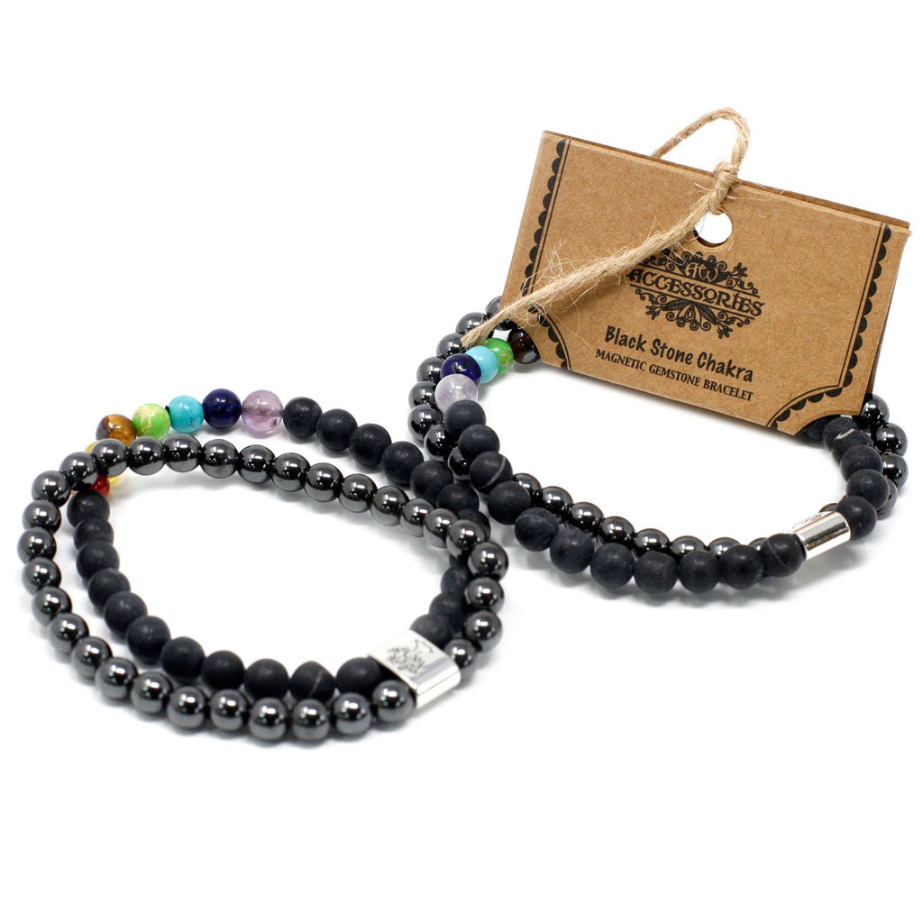 Bracelet Magnétique en Gemmes – Pierre Noire & Chakras