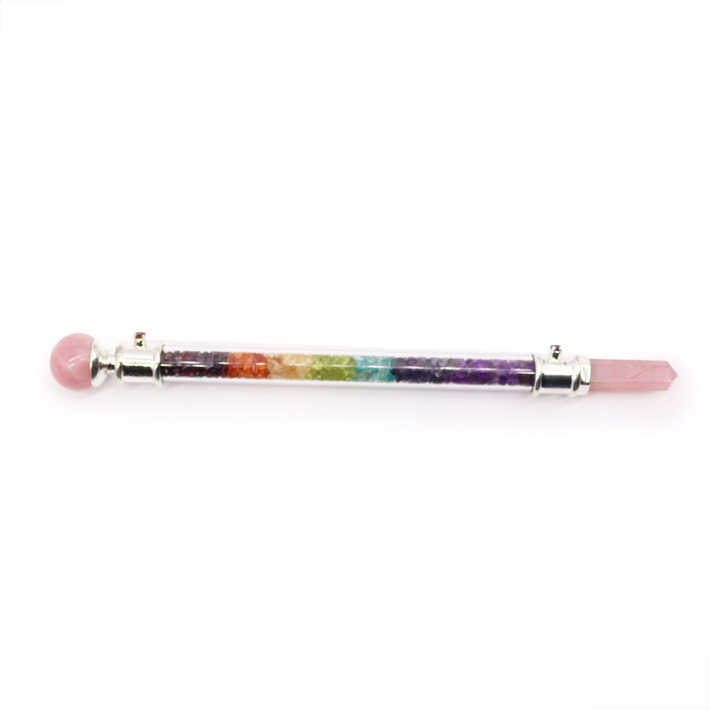 Baguette de Guérison Cristalline – 7 Chakras & Quartz Rose