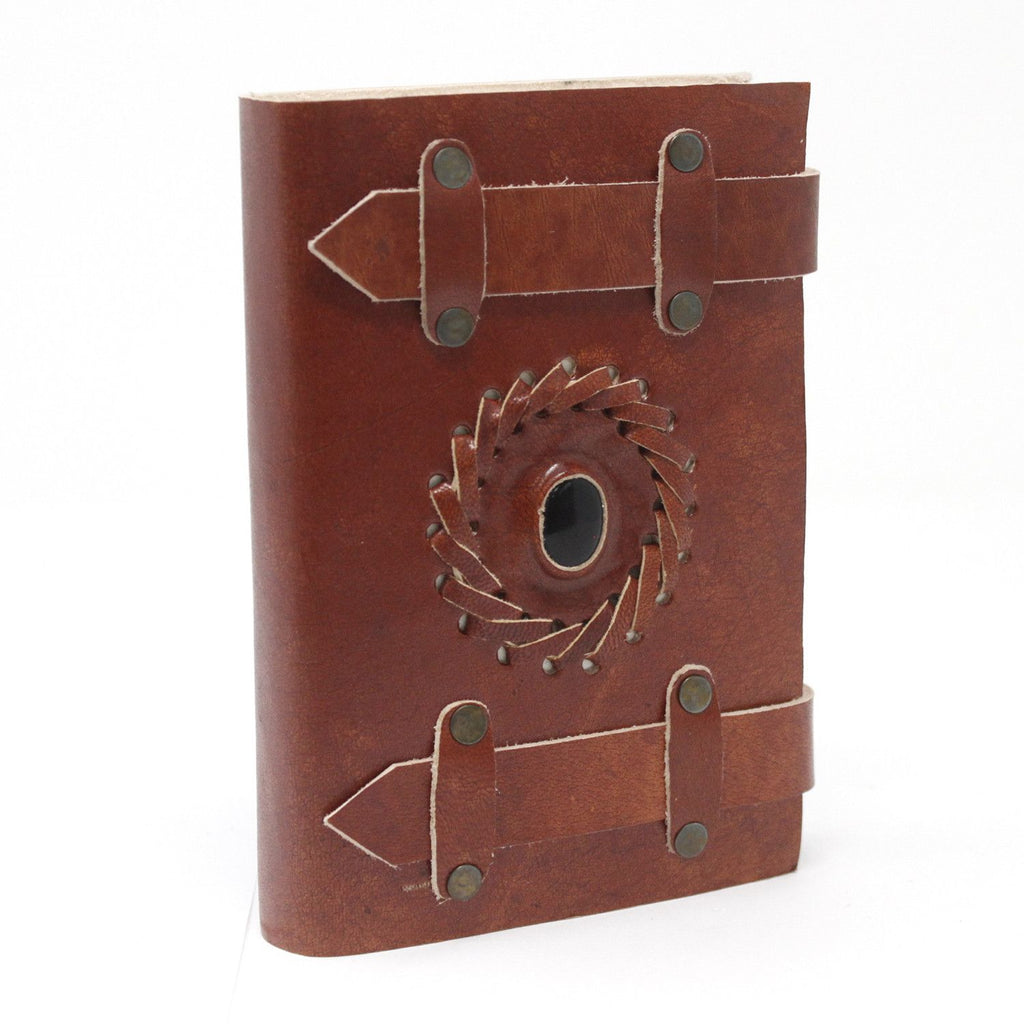 Carnet en Cuir – Onyx Noir avec Lanières – 15×10 cm