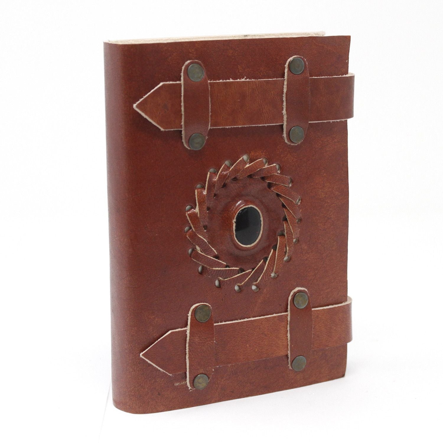 Carnet en Cuir – Onyx Noir avec Lanières – 15×10 cm
