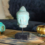 Tête de Bouddha Quiétude sur Support – Vert Cuivré