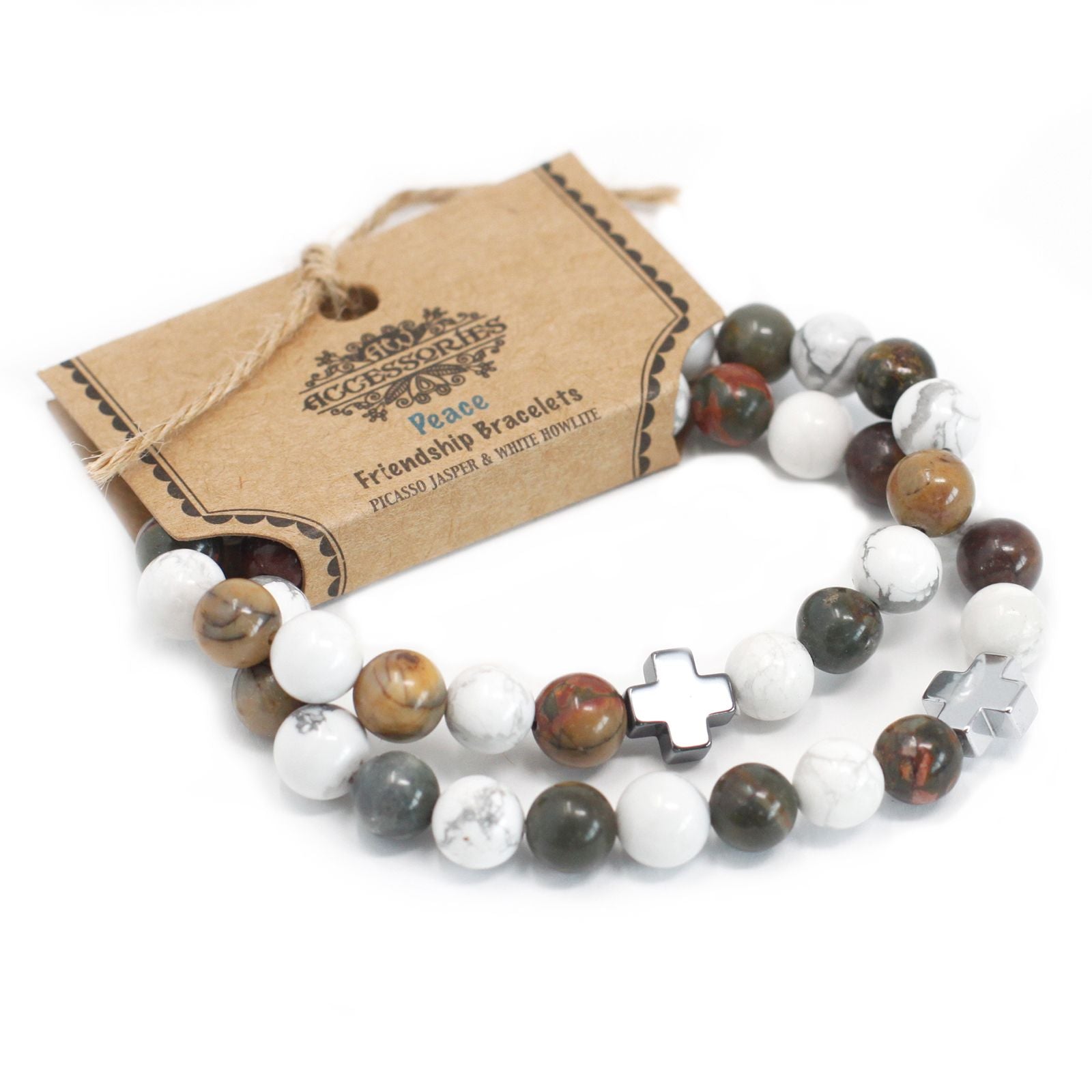 Set de 2 Bracelets de Paix – Jaspe Picasso & Howlite Blanche