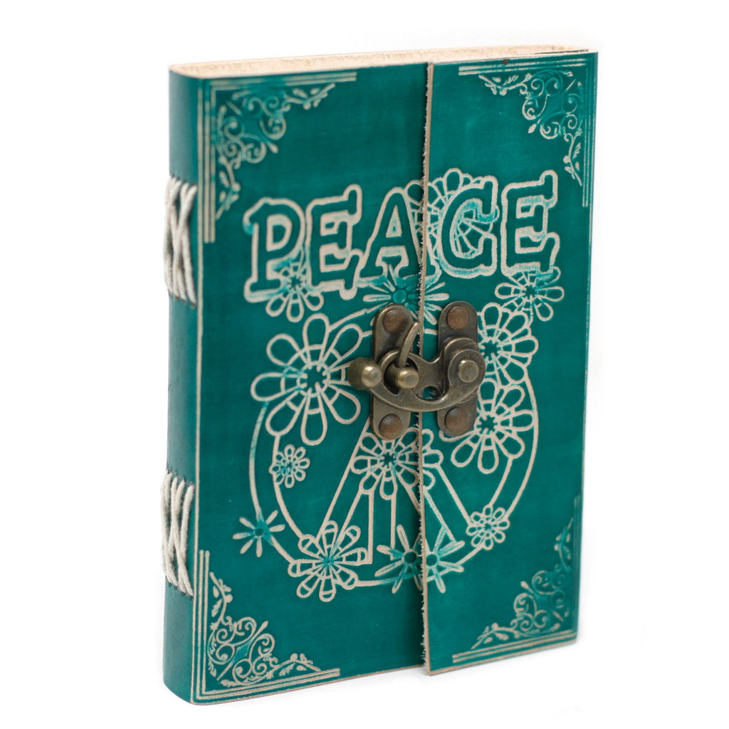 Carnet en Cuir – Peace Verte avec Cadenas – 18×13 cm