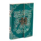 Carnet en Cuir – Peace Verte avec Cadenas – 18×13 cm