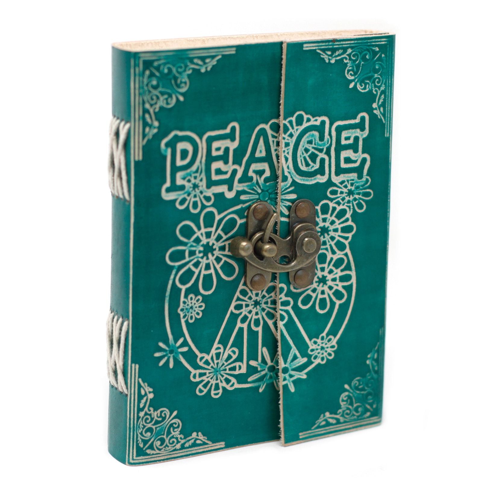 Carnet en Cuir – Peace Verte avec Cadenas – 18×13 cm