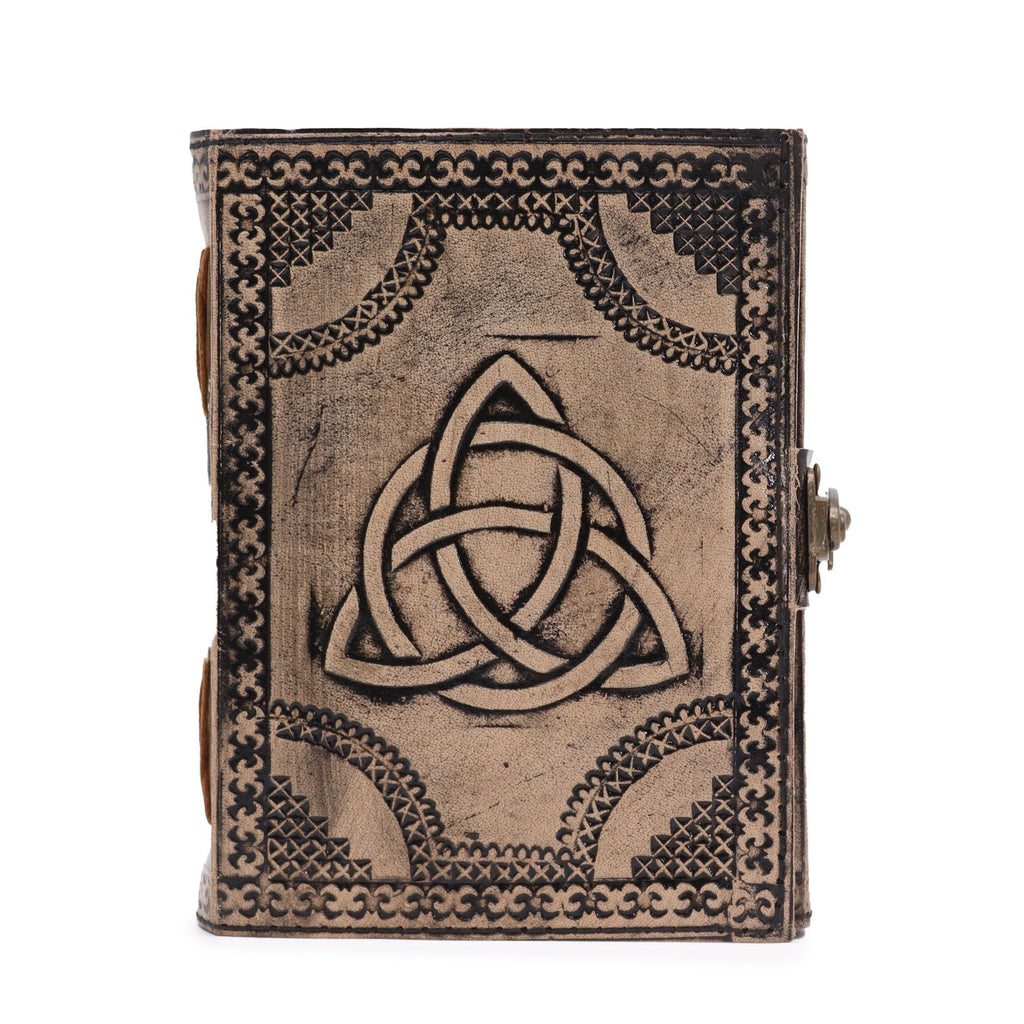 Carnet Ésotérique en Cuir – Triquetra dans un Cercle – Rouge & Brun – 200 pages