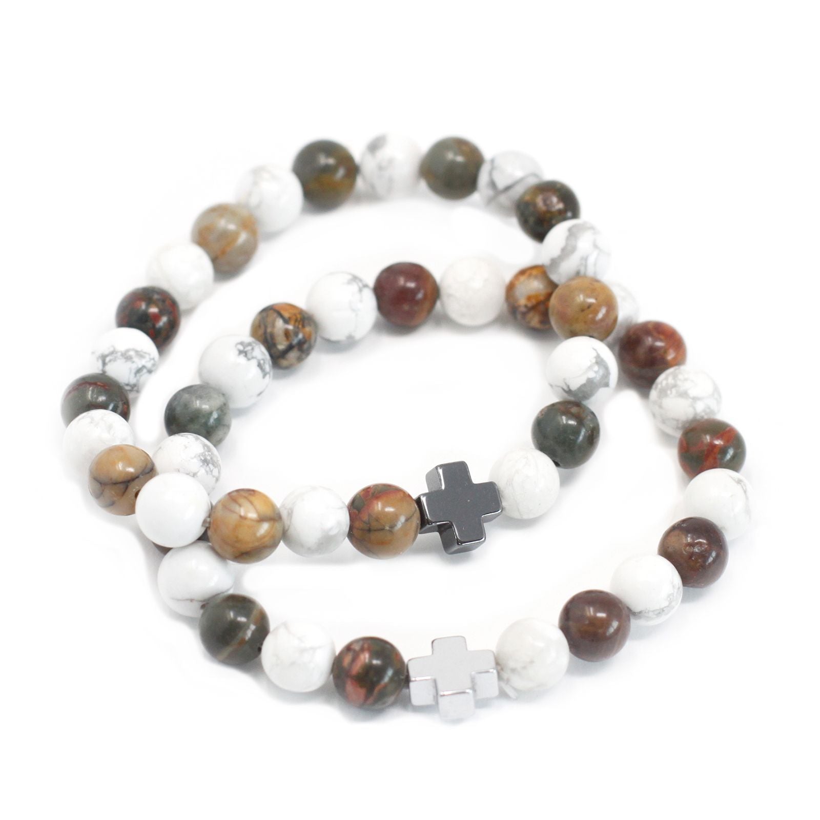 Set de 2 Bracelets de Paix – Jaspe Picasso & Howlite Blanche
