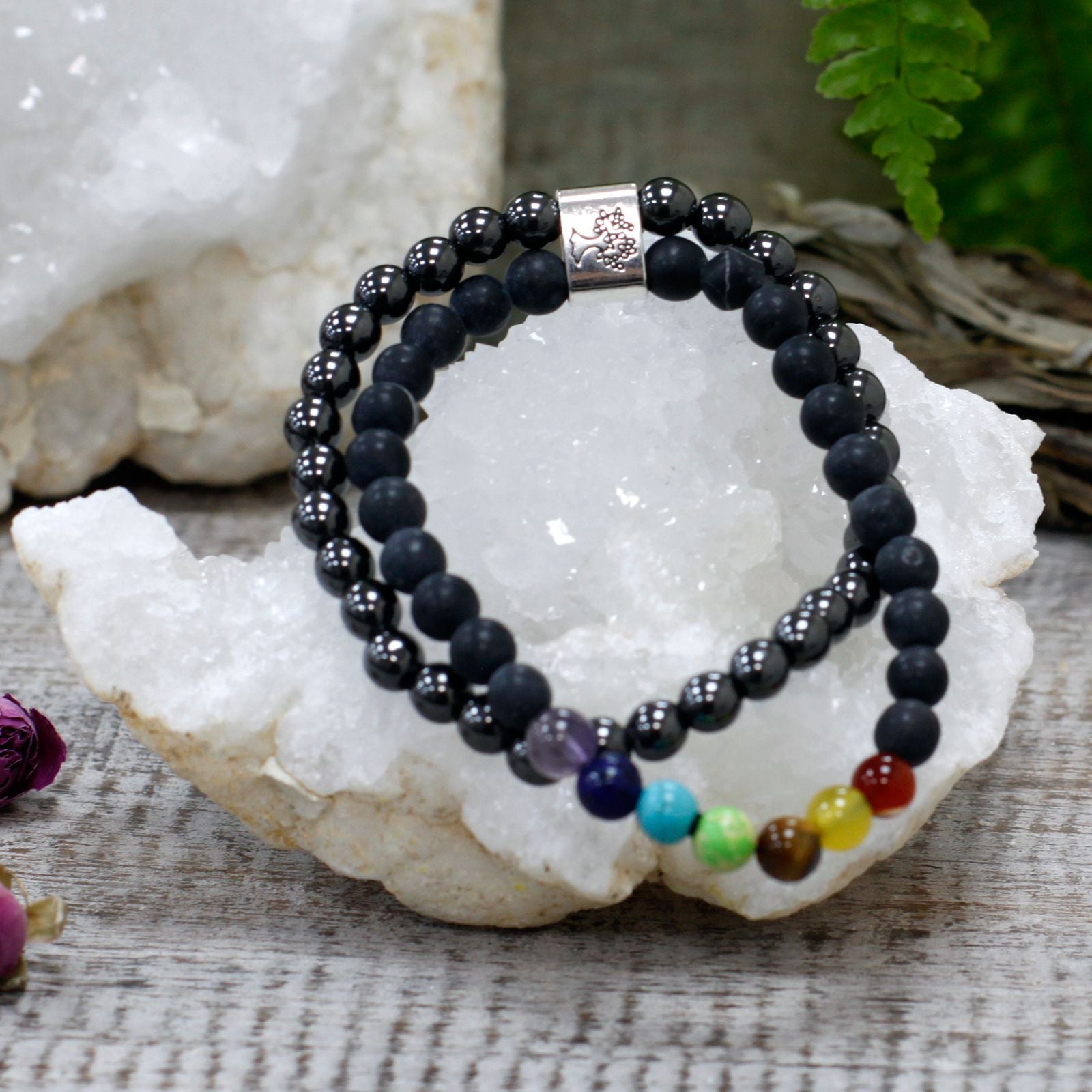 Bracelet Magnétique en Gemmes – Pierre Noire & Chakras